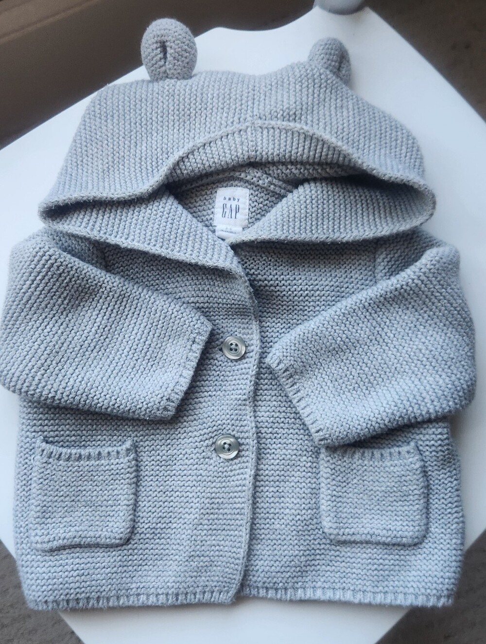 GAP Baby Gray Knit Hooded Cardigan with Ear Details